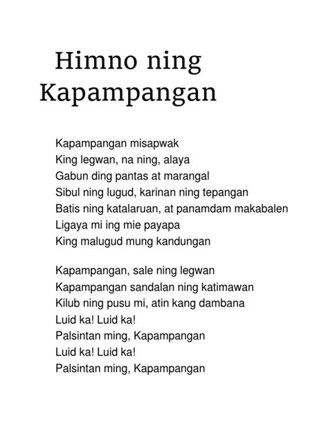 kapatagan hymn lyrics|Imno ning Kapampangan (Kampampangan) .